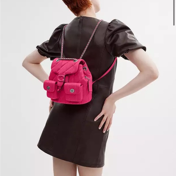 ❌SOLD❌ New Coach Tabby Quilted Backpack Dragonfruit Shoulder Bag - Hot Pink - Picture 13 of 15
